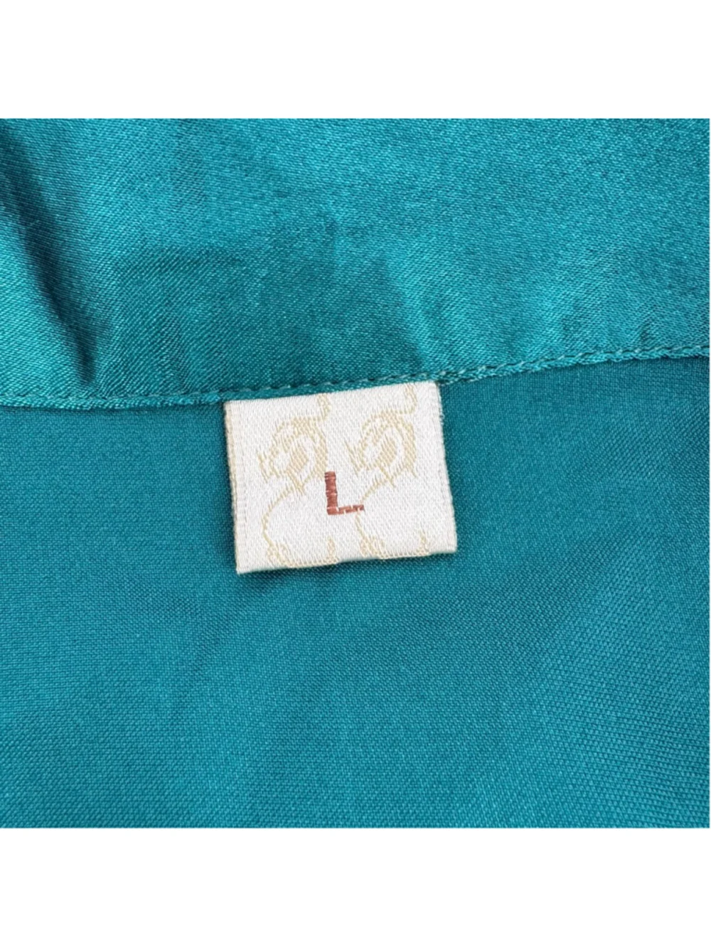 Swomog Teal Green & White Satin Pajama Set L Button Down Short Sleeve
